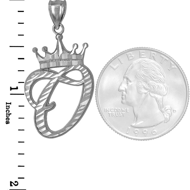 Sterling Silver Cursive Letter Initial Diamond-Cut Crown Pendant Necklace Karma Blingz