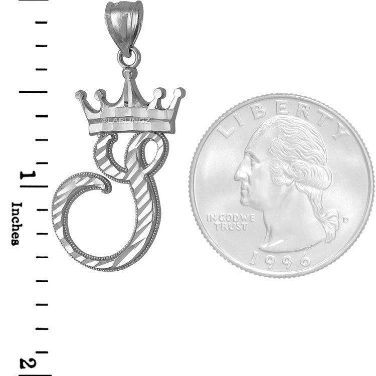 Sterling Silver Cursive Letter Initial Diamond-Cut Crown Pendant Necklace Karma Blingz