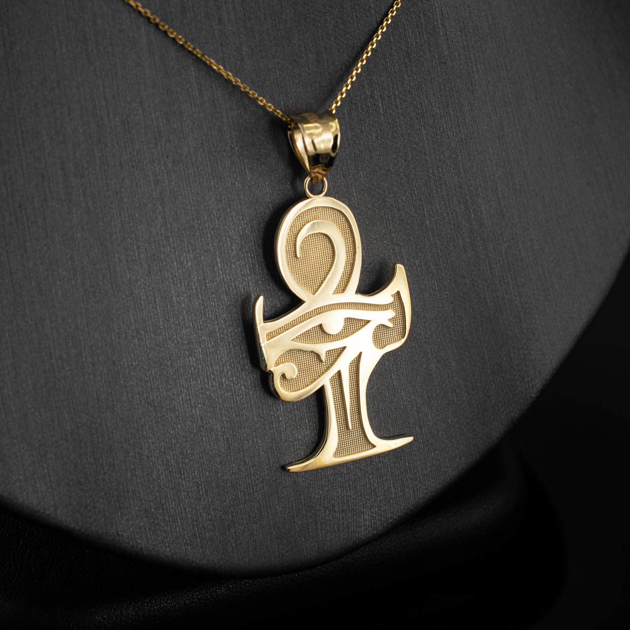 Gold Egyptian Eye Of Horus Ankh Pendant Necklace