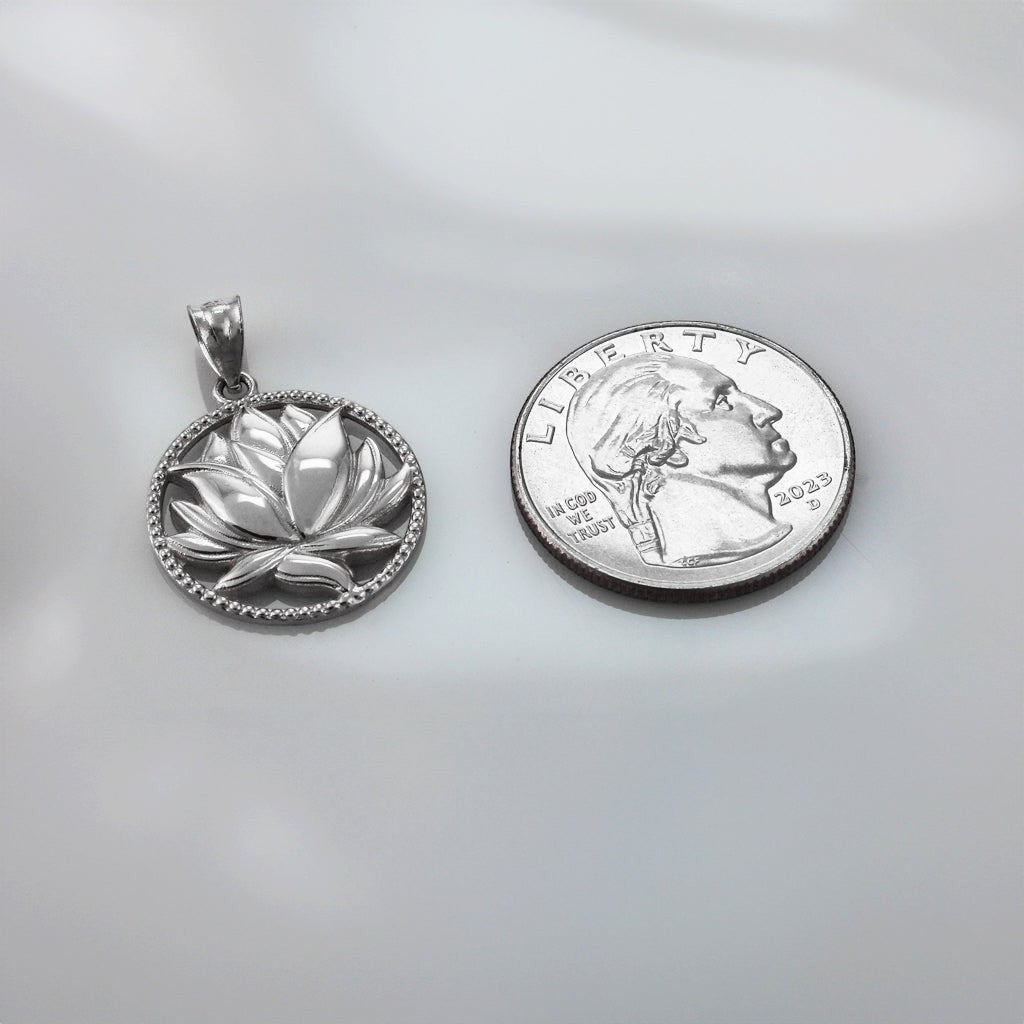 Sterling Silver Lotus Flower in Circle Yoga Pendant Necklace Karma Blingz