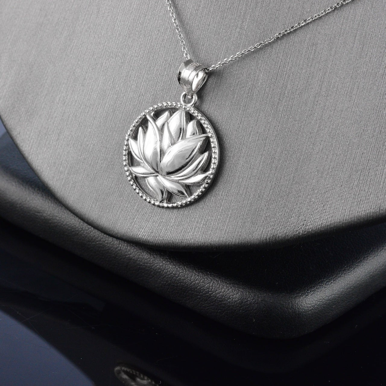 Sterling Silver Lotus Flower in Circle Yoga Pendant Necklace Karma Blingz