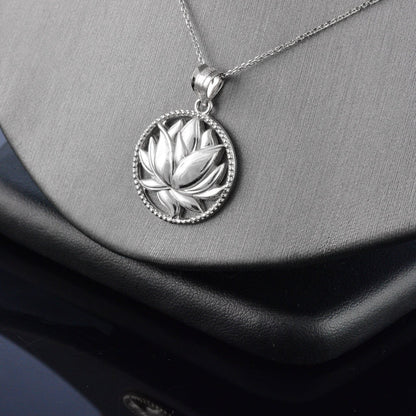 Sterling Silver Lotus Flower in Circle Yoga Pendant Necklace Karma Blingz