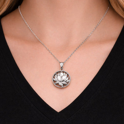 Sterling Silver Lotus Flower in Circle Yoga Pendant Necklace Karma Blingz