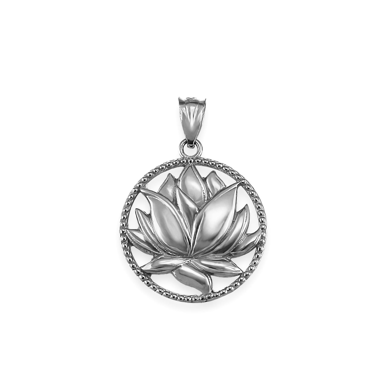 Silver Lotus Flower Round Pendant