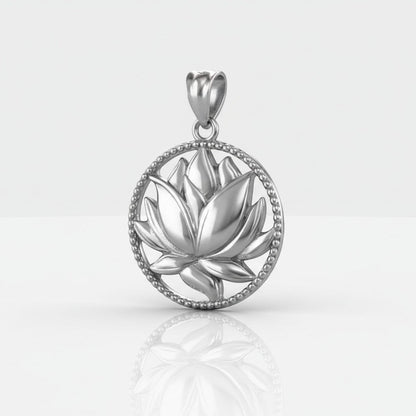Sterling Silver Lotus Flower in Circle Yoga Pendant Necklace Karma Blingz