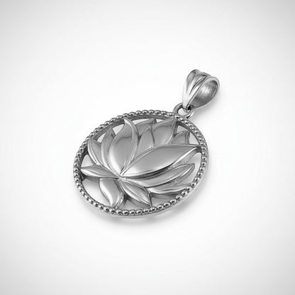 Sterling Silver Lotus Flower in Circle Yoga Pendant Necklace Karma Blingz