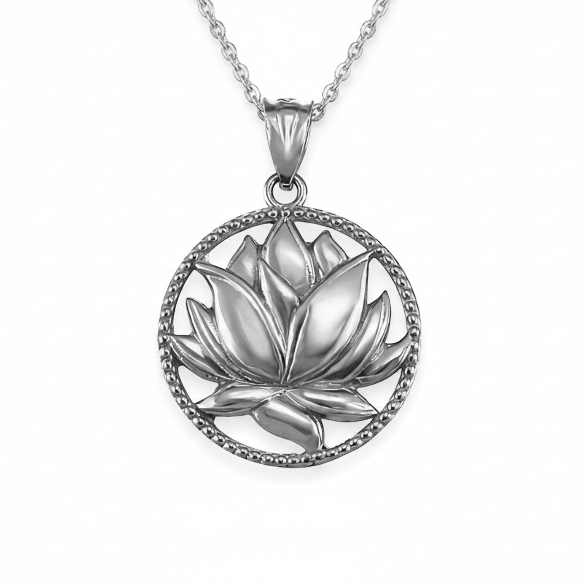 Sterling Silver Lotus Flower in Circle Yoga Pendant Necklace Karma Blingz