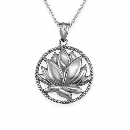 Sterling Silver Lotus Flower in Circle Yoga Pendant Necklace Karma Blingz