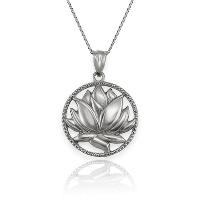 Sterling Silver Lotus Flower in Circle Yoga Pendant Necklace Karma Blingz