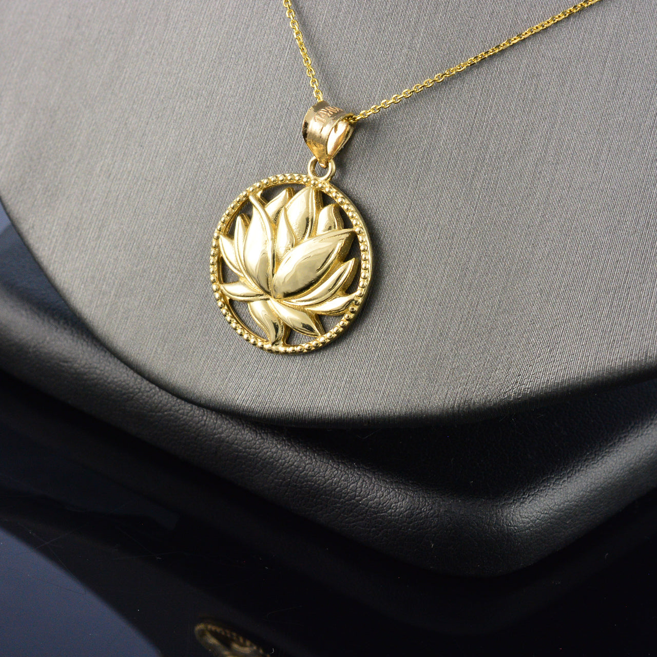 Gold Lotus Flower in Circle Yoga Pendant Necklace (yellow/white/rose)