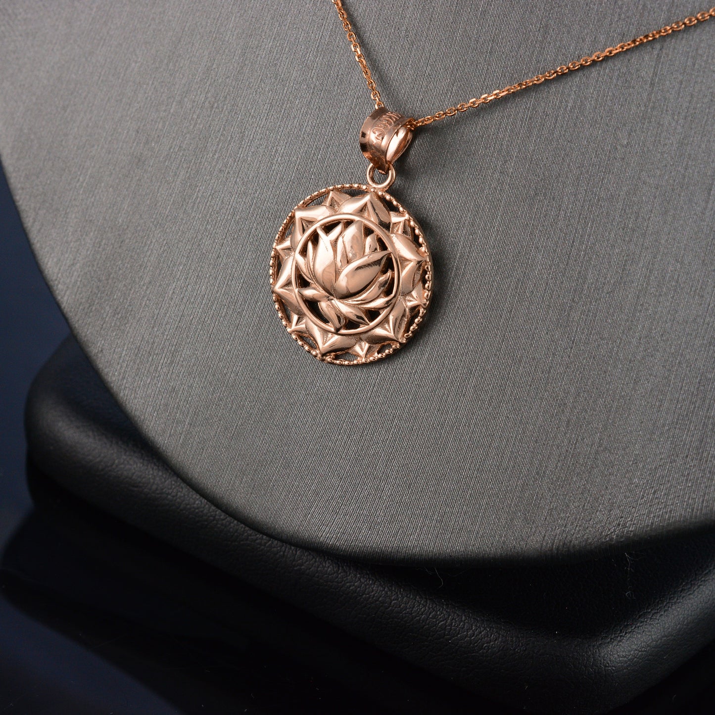 Gold Lotus Mandala Pendant Necklace (10k/14k/yellow/white/rose)