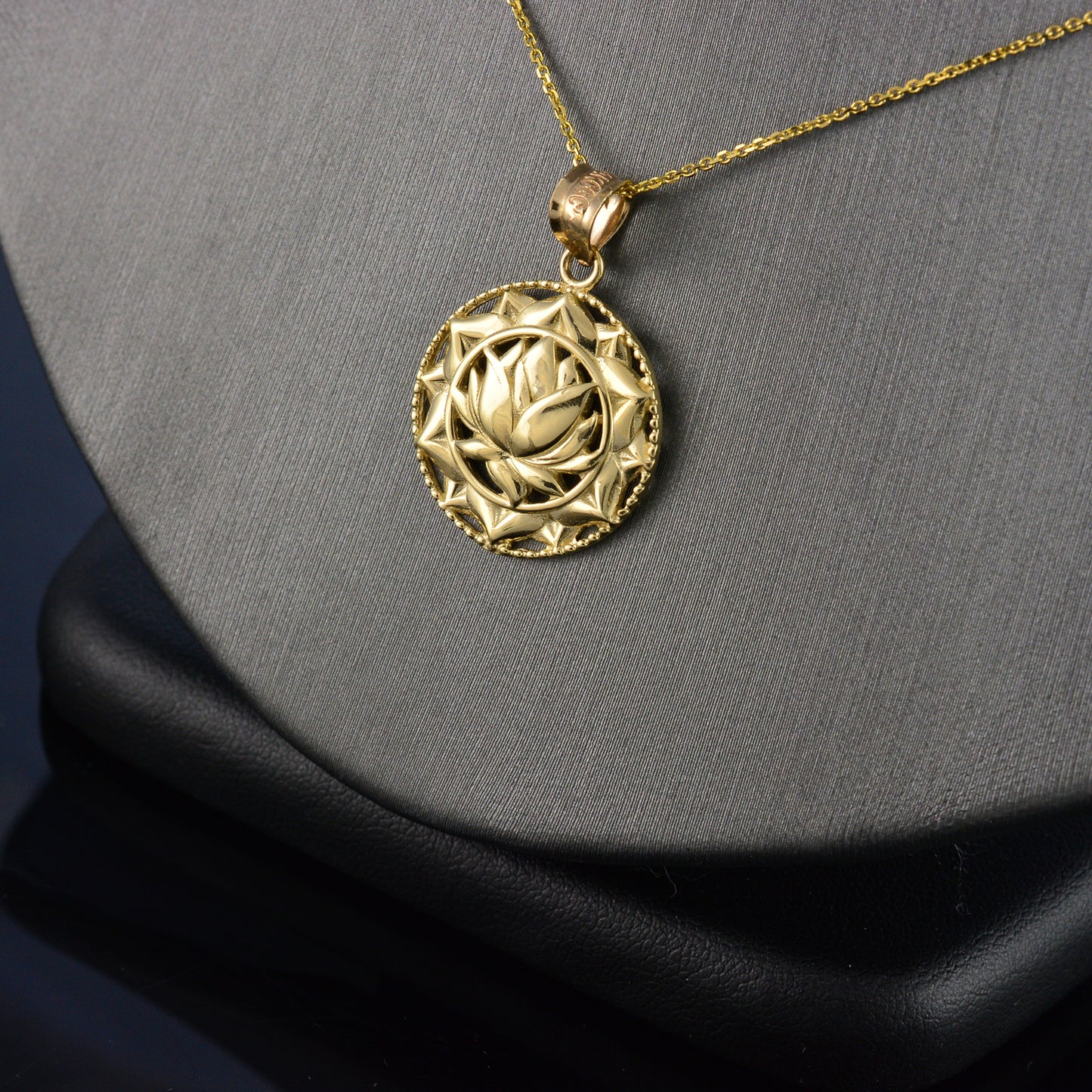 Gold Lotus Mandala Pendant Necklace (10k/14k/yellow/white/rose)