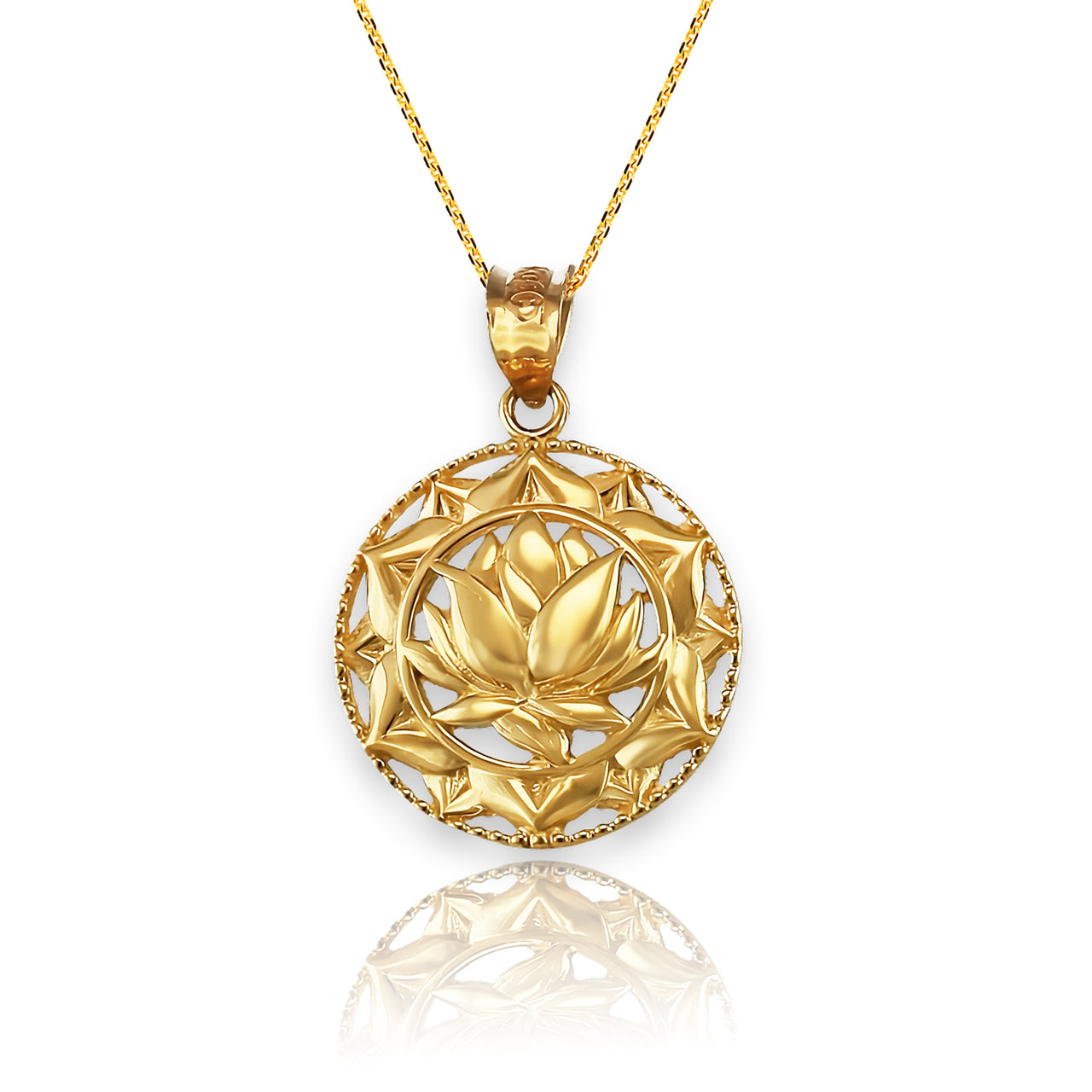 Gold Lotus Mandala Pendant Necklace (10k/14k/yellow/white/rose)