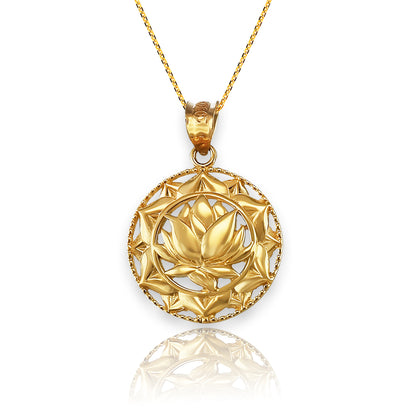 Gold Lotus Mandala Pendant Necklace (10k/14k/yellow/white/rose)