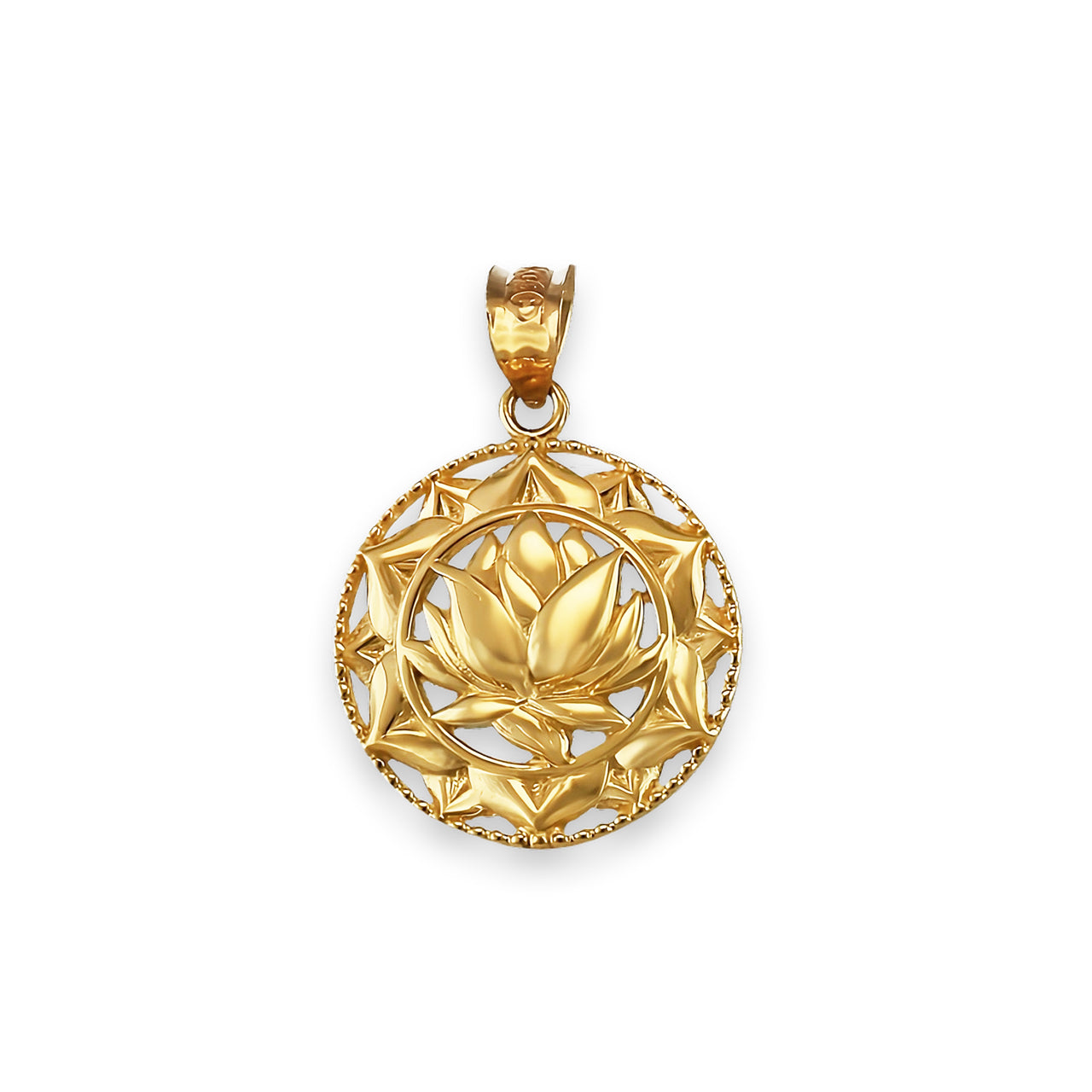 Gold Lotus Mandala Pendant Necklace (10k/14k/yellow/white/rose)