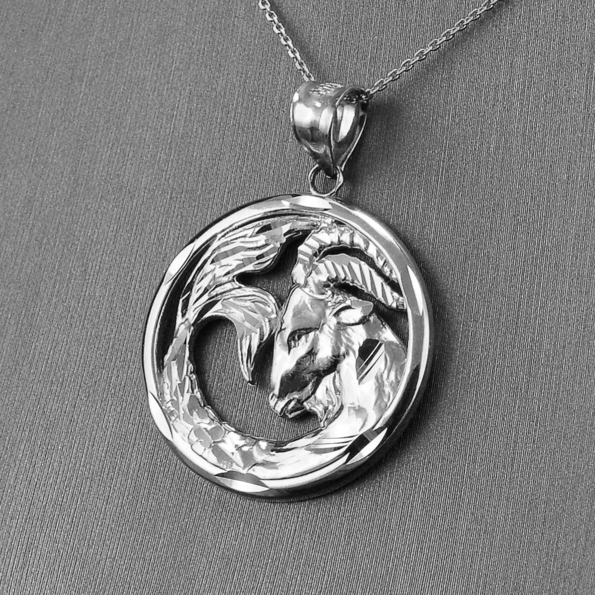 Sterling Silver Zodiac Sign Pendant Necklace Round Diamond-Cut Design 12 Astrology Signs
