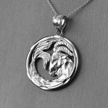 Sterling Silver Zodiac Sign Pendant Necklace Round Diamond-Cut Design 12 Astrology Signs