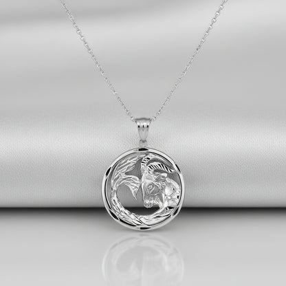 Sterling Silver Zodiac Sign Pendant Necklace Round Diamond-Cut Design 12 Astrology Signs