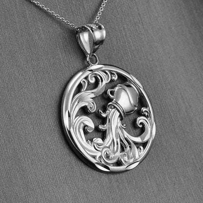 Sterling Silver Zodiac Sign Pendant Necklace Round Diamond-Cut Design 12 Astrology Signs