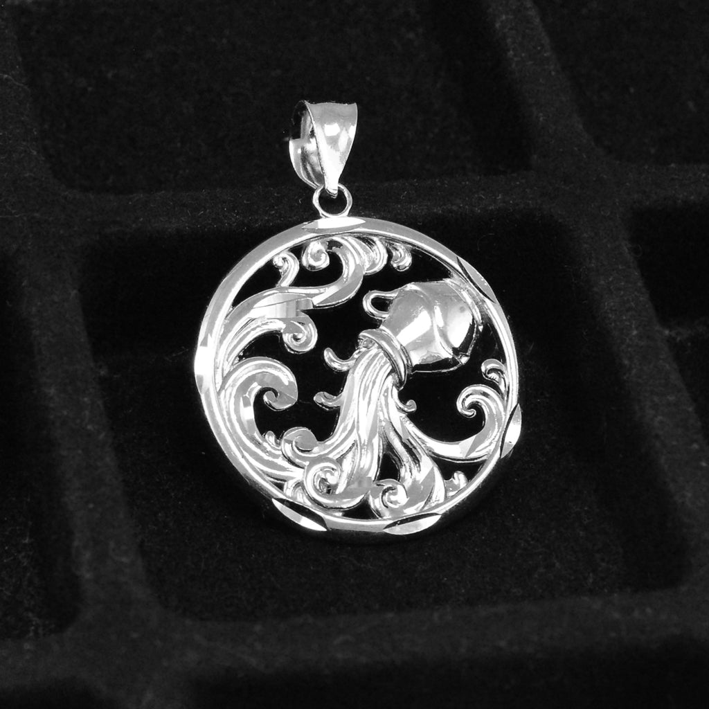 Sterling Silver Zodiac Sign Pendant Necklace Round Diamond-Cut Design 12 Astrology Signs