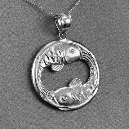 Sterling Silver Zodiac Sign Pendant Necklace Round Diamond-Cut Design 12 Astrology Signs