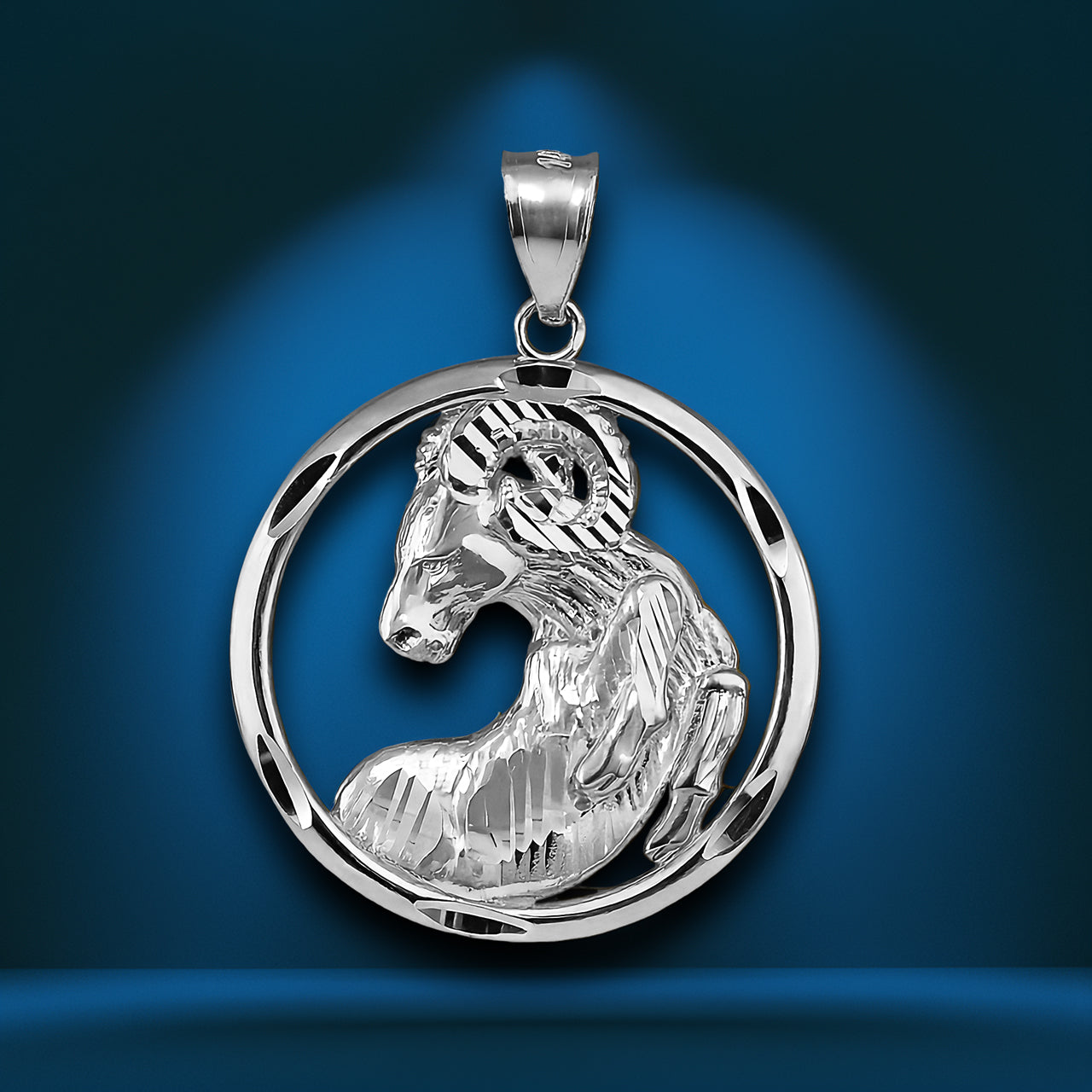 Sterling Silver Zodiac Sign Pendant Necklace Round Diamond-Cut Design 12 Astrology Signs