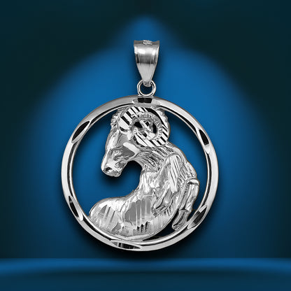 Sterling Silver Zodiac Sign Pendant Necklace Round Diamond-Cut Design 12 Astrology Signs