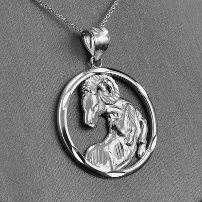Sterling Silver Zodiac Sign Pendant Necklace Round Diamond-Cut Design 12 Astrology Signs