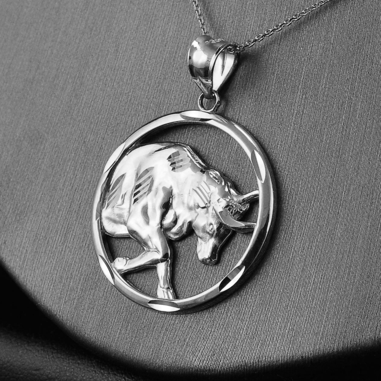 Sterling Silver Zodiac Sign Pendant Necklace Round Diamond-Cut Design 12 Astrology Signs