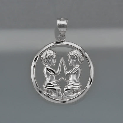 Sterling Silver Zodiac Sign Pendant Necklace Round Diamond-Cut Design 12 Astrology Signs