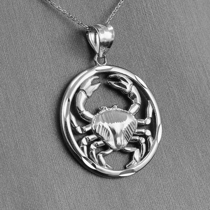 Sterling Silver Zodiac Sign Pendant Necklace Round Diamond-Cut Design 12 Astrology Signs