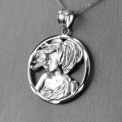 Sterling Silver Zodiac Sign Pendant Necklace Round Diamond-Cut Design 12 Astrology Signs