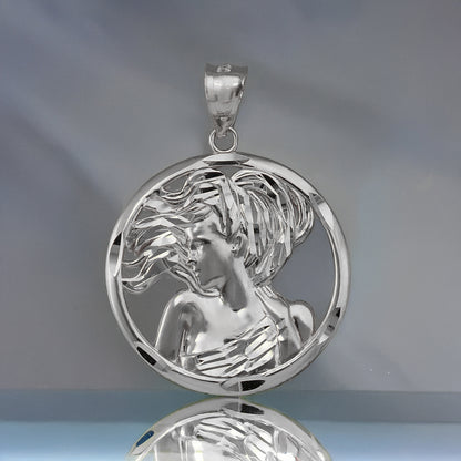 Sterling Silver Zodiac Sign Pendant Necklace Round Diamond-Cut Design 12 Astrology Signs