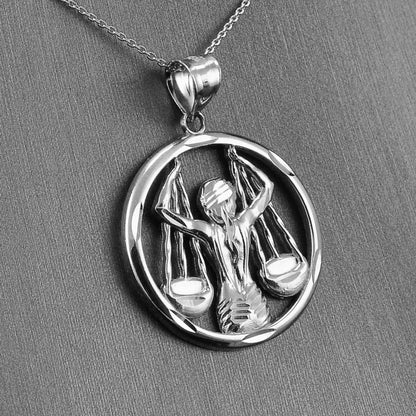 Sterling Silver Zodiac Sign Pendant Necklace Round Diamond-Cut Design 12 Astrology Signs