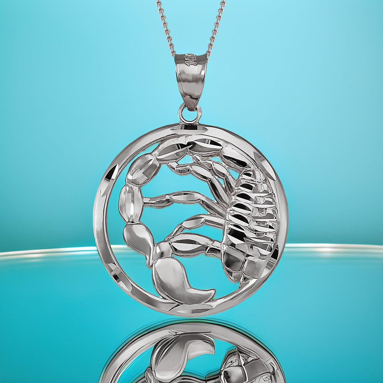 Sterling Silver Zodiac Sign Pendant Necklace Round Diamond-Cut Design 12 Astrology Signs