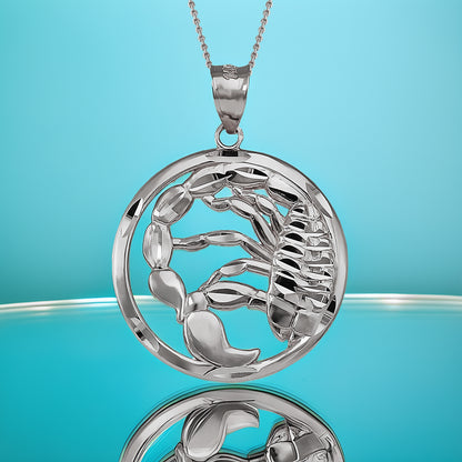Sterling Silver Zodiac Sign Pendant Necklace Round Diamond-Cut Design 12 Astrology Signs
