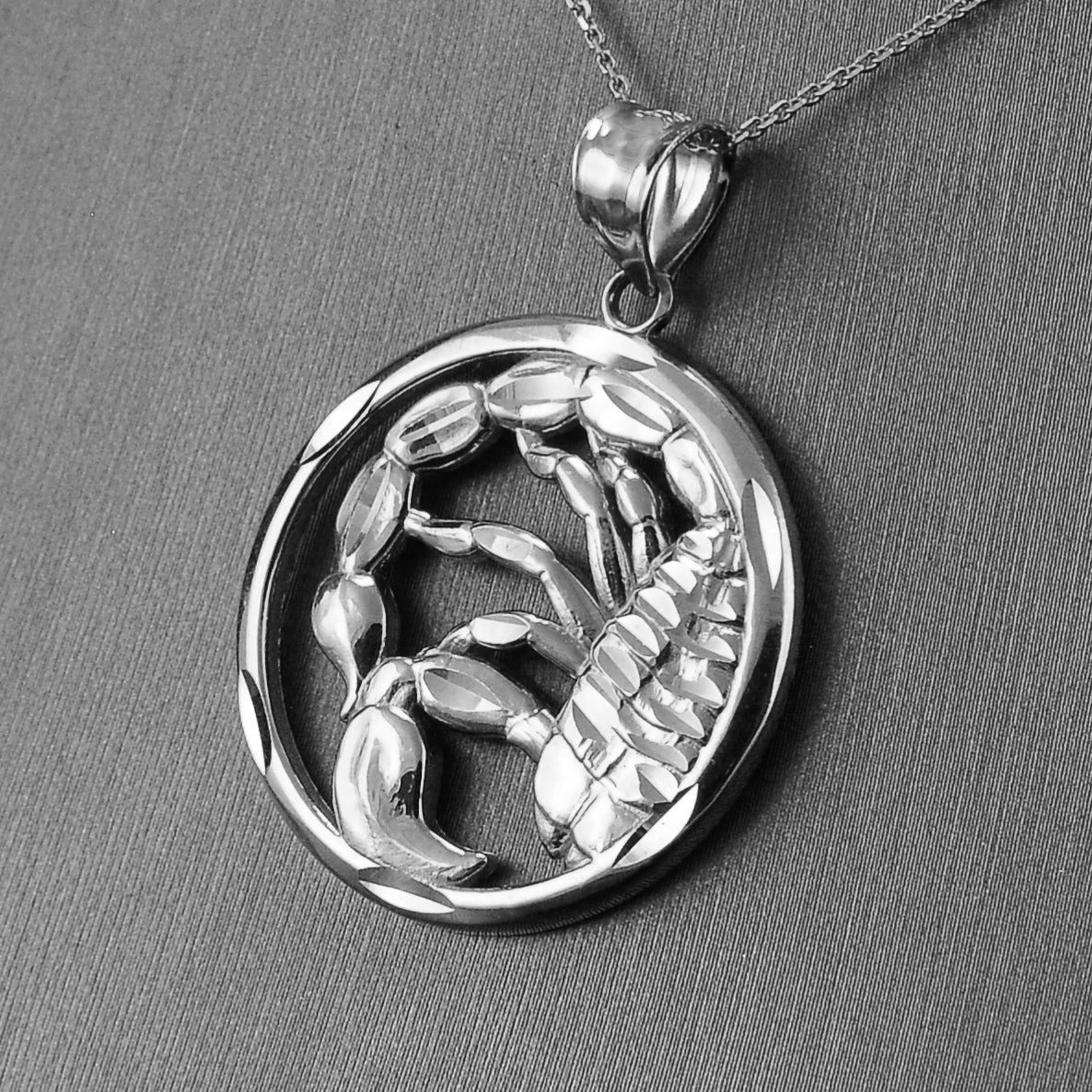 Sterling Silver Zodiac Sign Pendant Necklace Round Diamond-Cut Design 12 Astrology Signs