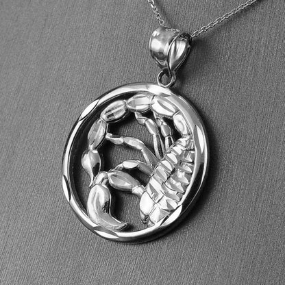 Sterling Silver Zodiac Sign Pendant Necklace Round Diamond-Cut Design 12 Astrology Signs