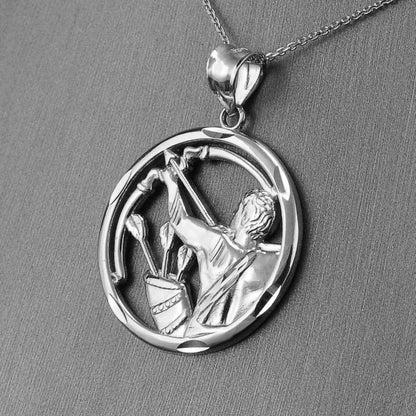 Sterling Silver Zodiac Sign Pendant Necklace Round Diamond-Cut Design 12 Astrology Signs
