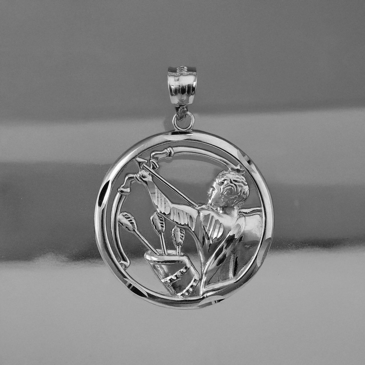 Sterling Silver Zodiac Sign Pendant Necklace Round Diamond-Cut Design 12 Astrology Signs