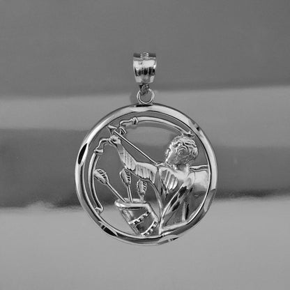 Sterling Silver Zodiac Sign Pendant Necklace Round Diamond-Cut Design 12 Astrology Signs