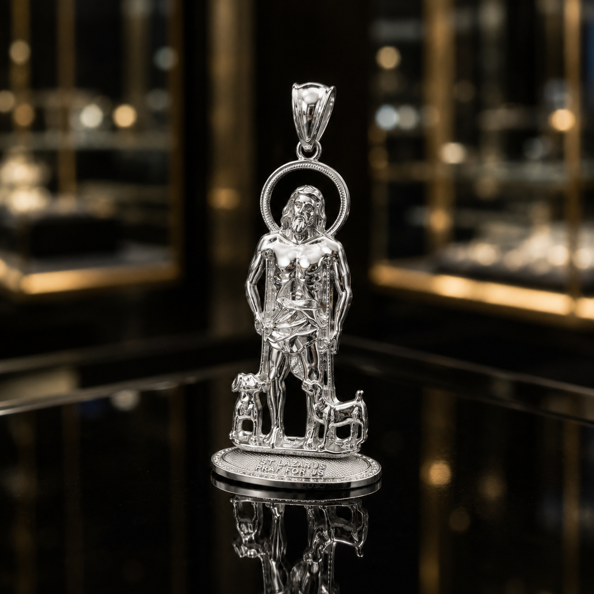 St. Lazarus Pray For Us Sterling Silver Statuette Pendant