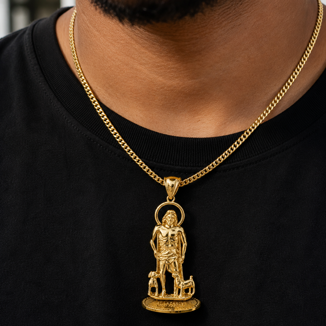 Gold St. Lazarus Statuette Pendant (yellow, white, rose gold, 10k, 14k)