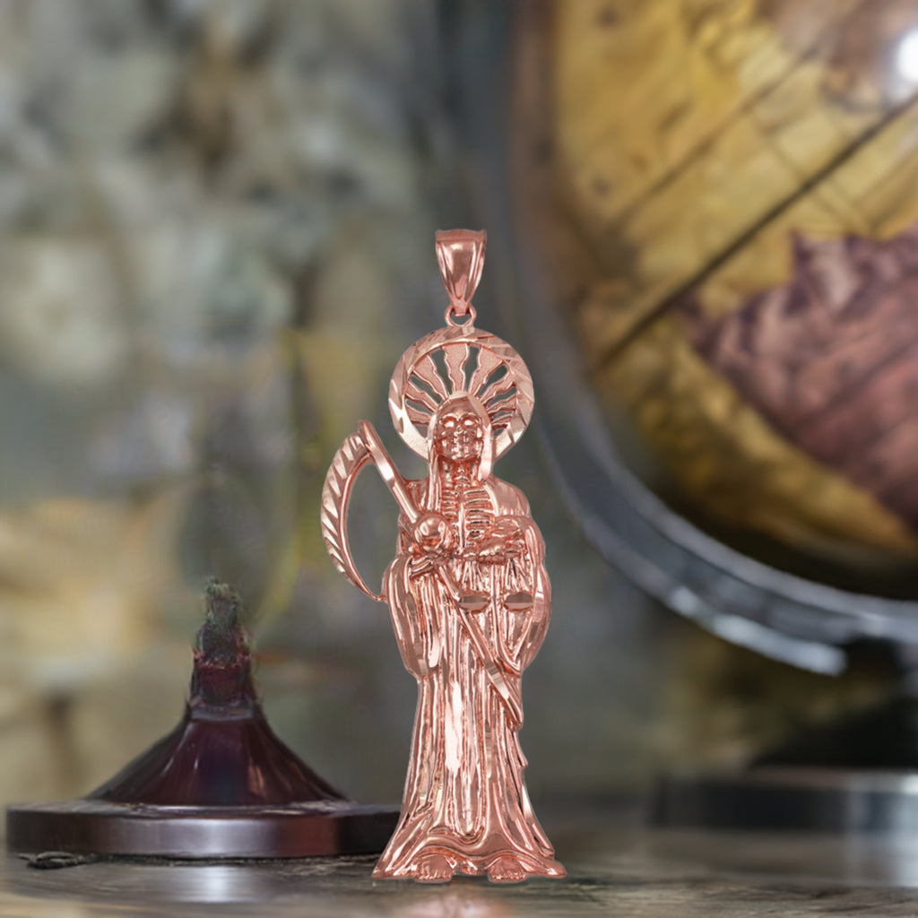 Gold Santa Muerte DC Pendant (yellow, white, rose gold, 10k, 14k)