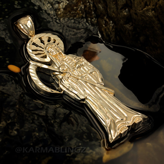 Gold Santa Muerte DC Pendant (yellow, white, rose gold, 10k, 14k)