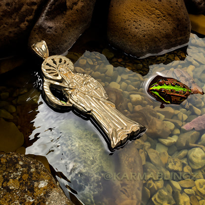 Gold Santa Muerte DC Pendant (yellow, white, rose gold, 10k, 14k)