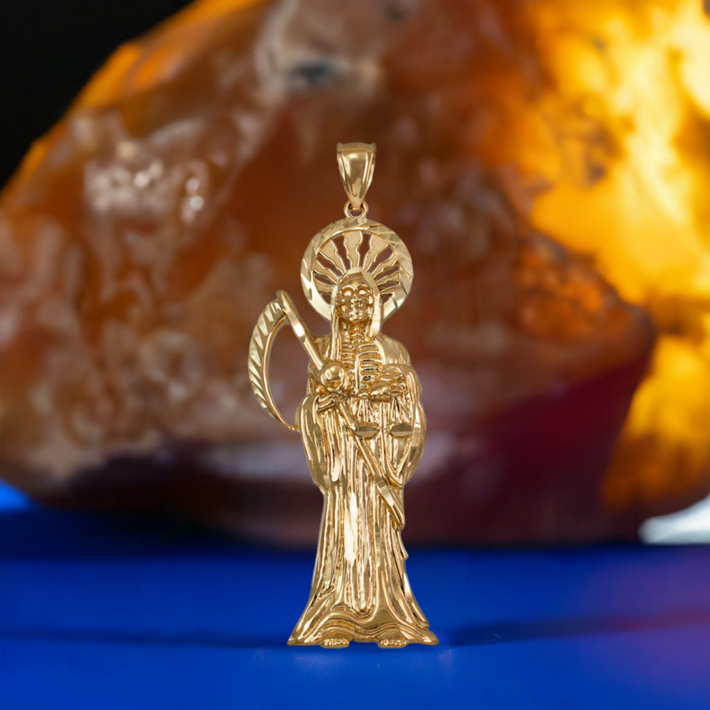 Gold Santa Muerte DC Pendant (yellow, white, rose gold, 10k, 14k)
