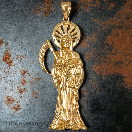 Gold Santa Muerte DC Pendant (yellow, white, rose gold, 10k, 14k)