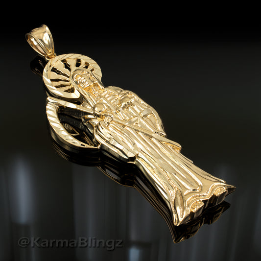 Gold Santa Muerte DC Pendant (yellow, white, rose gold, 10k, 14k)