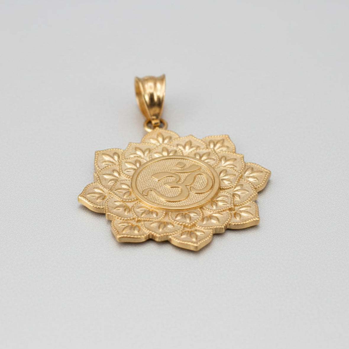 Gold Om Lotus Mandala Pendant Necklace - Yellow, White, Rose Gold - 10k & 14k Karma Blingz